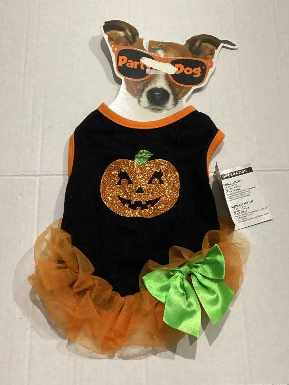 Black & Orange Halloween Pumpkin Tutu Dress with Green Bow